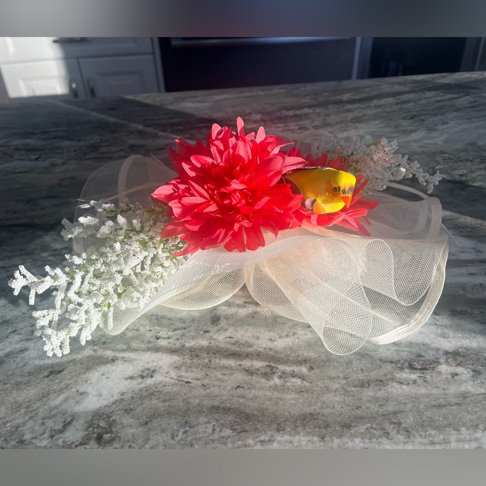 Custom off white & pink floral bird Kentucky Derby Fascinator